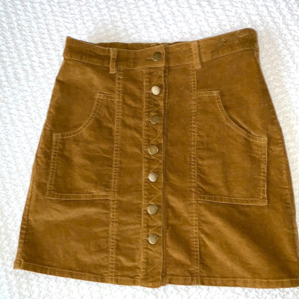 Altar’d State Brown Corduroy Button Front skirt  size Medium